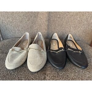 Rachel Zoe AXE Women Loafers Flats 2 PAIR Black & Cream 9 Snaffle Bit Accent EUC